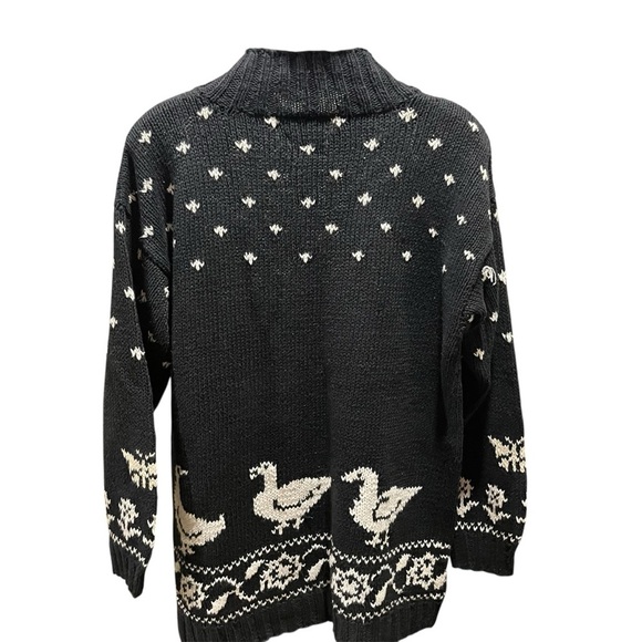 Studio Michelle Stuart Vibtage Black Hand Knit Sweater Ducks Geese Turtleneck - Picture 2 of 8
